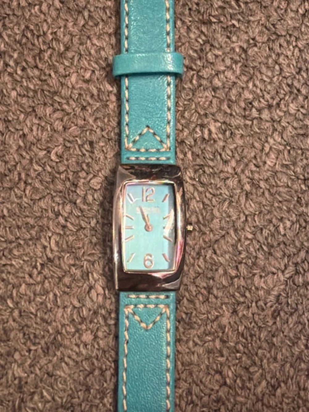 Michael Kors Turquoise Leather Strap Watch Slim Rectangular Women’s